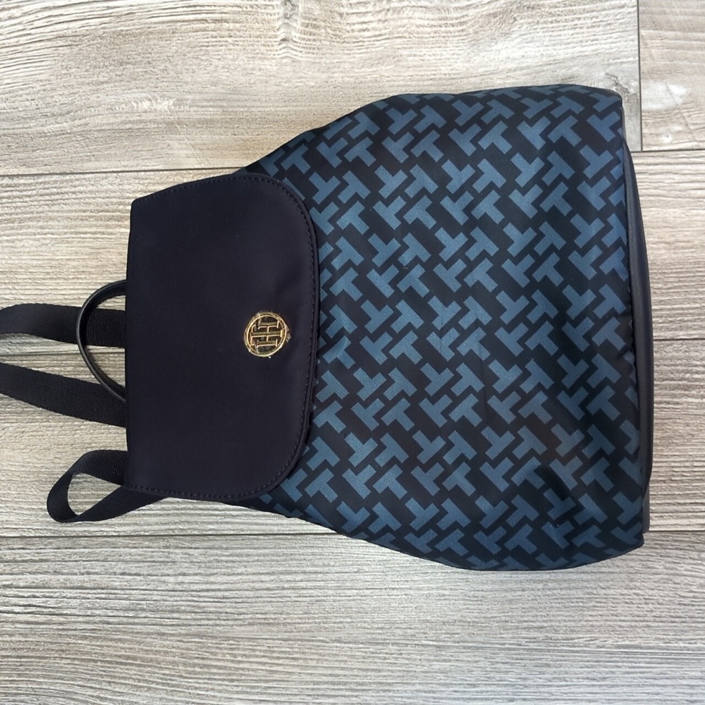 Tommy Hilfiger Nina II Flap Backpack Bias Printed Smooth Nylon NWOT